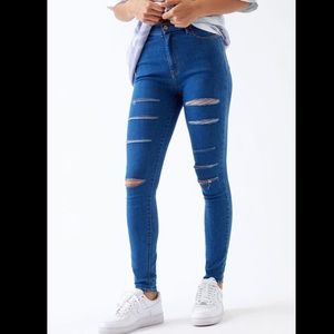 PACSUN Blue Super High Waisted Distressed Skinny Jeggings Jeans